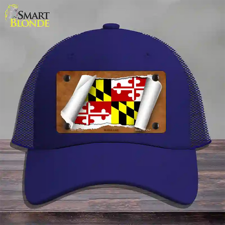 Maryland Flag Scroll Novelty License Plate Hat Mesh / Royal Blue