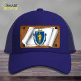 Massachusetts Flag Scroll Novelty License Plate Hat Mesh / Royal Blue