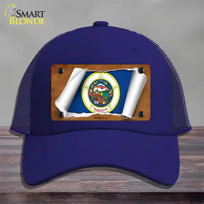 Minnesota Flag Scroll Novelty License Plate Hat Mesh / Royal Blue