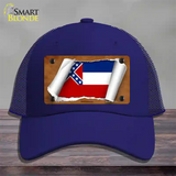 Mississippi Flag Scroll Novelty License Plate Hat Mesh / Royal Blue