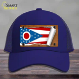 Ohio Flag Scroll Novelty License Plate Hat Mesh / Royal Blue