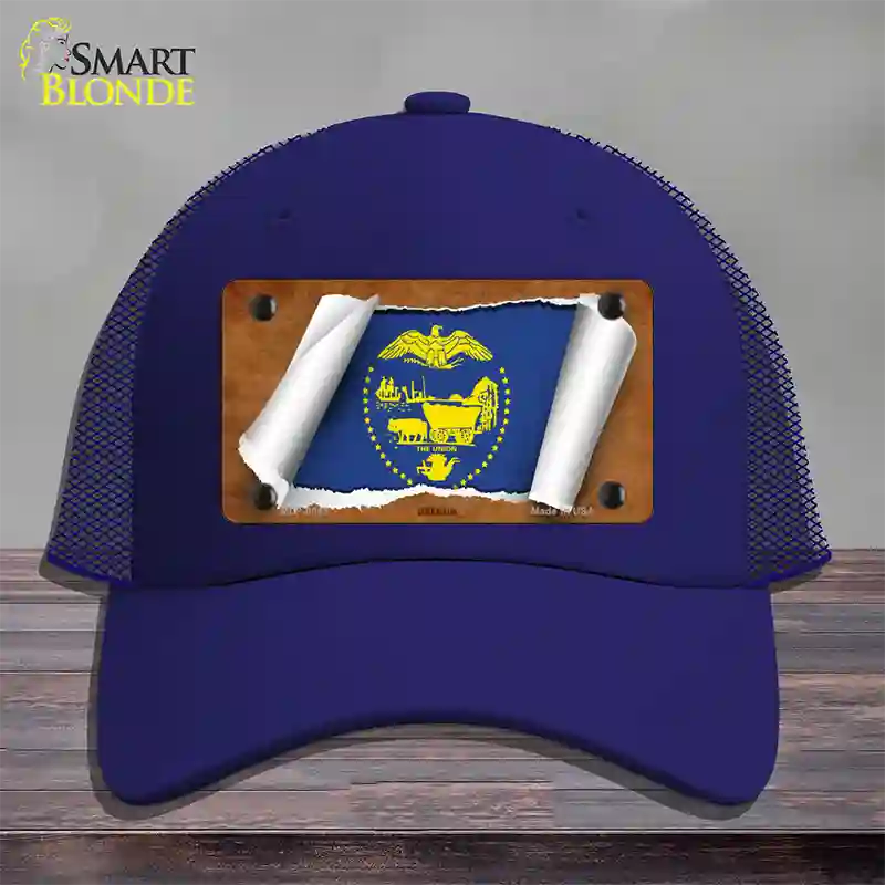 Oregon Flag Scroll Novelty License Plate Hat Mesh / Royal Blue