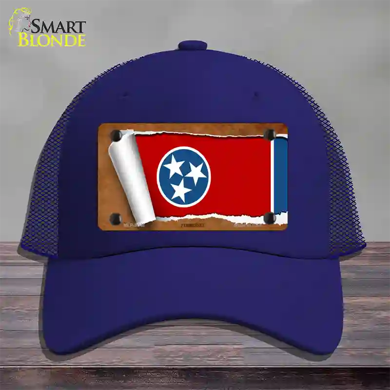 Tennessee Flag Scroll Novelty License Plate Hat Mesh / Royal Blue