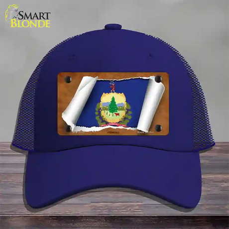 Vermont Flag Scroll Novelty License Plate Hat Mesh / Royal Blue