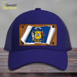 Wisconsin Flag Scroll Novelty License Plate Hat Mesh / Royal Blue