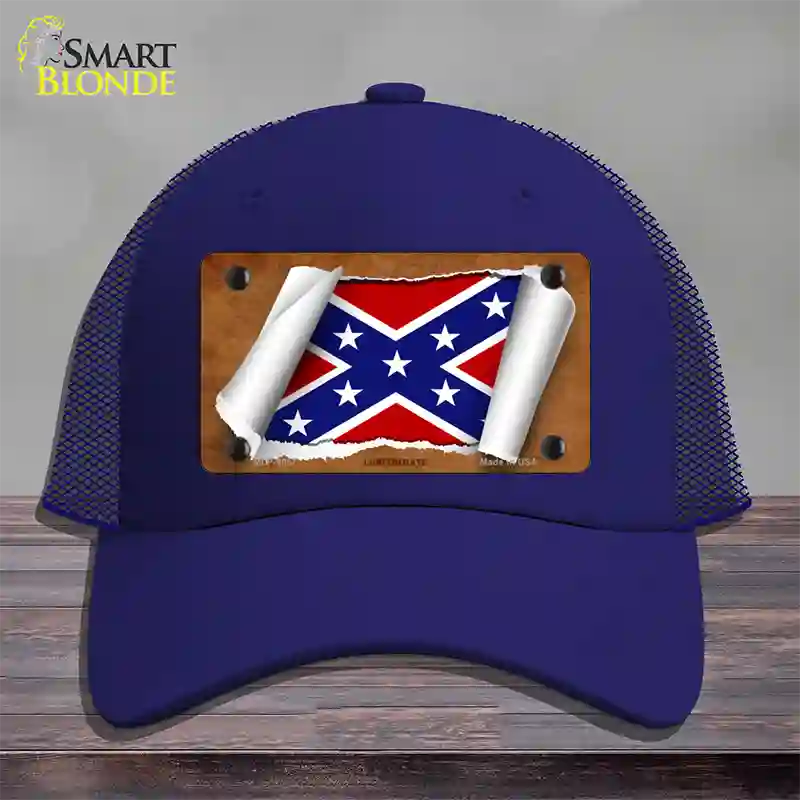 Confederate Flag Scroll Novelty License Plate Hat Mesh / Royal Blue