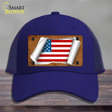 American Flag Scroll Novelty License Plate Hat Mesh / Royal Blue