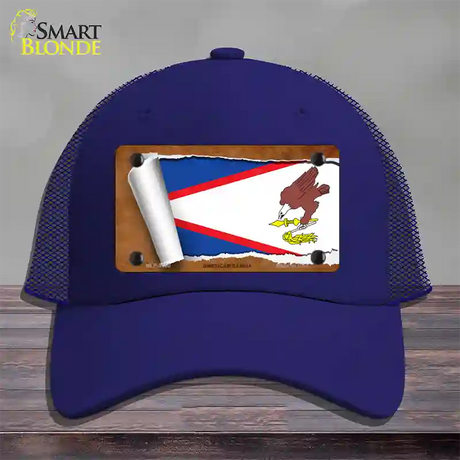 American Samoa Flag Scroll Novelty License Plate Hat Mesh / Royal Blue