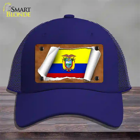 Ecuador Flag Scroll Novelty License Plate Hat Mesh / Royal Blue