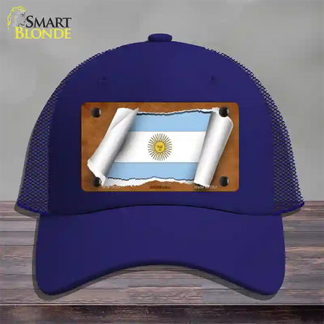 Argentina Flag Scroll Novelty License Plate Hat Mesh / Royal Blue