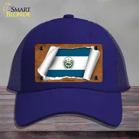 El Salvador Flag Scroll Novelty License Plate Hat Mesh / Royal Blue