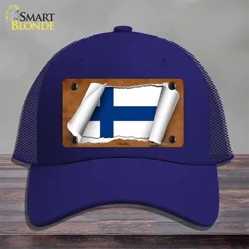 Finland Flag Scroll Novelty License Plate Hat Mesh / Royal Blue