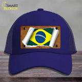 Brazil Flag Scroll Novelty License Plate Hat Mesh / Royal Blue