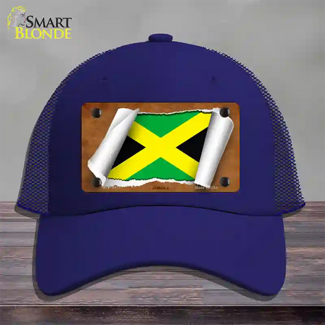 Jamaica Flag Scroll Novelty License Plate Hat Mesh / Royal Blue