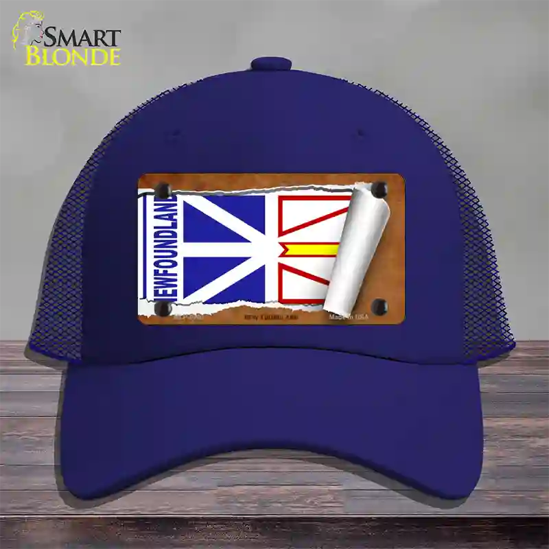 Newfoundland Flag Scroll Novelty License Plate Hat Mesh / Royal Blue