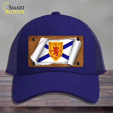 Nova Scotia Flag Scroll Novelty License Plate Hat Mesh / Royal Blue