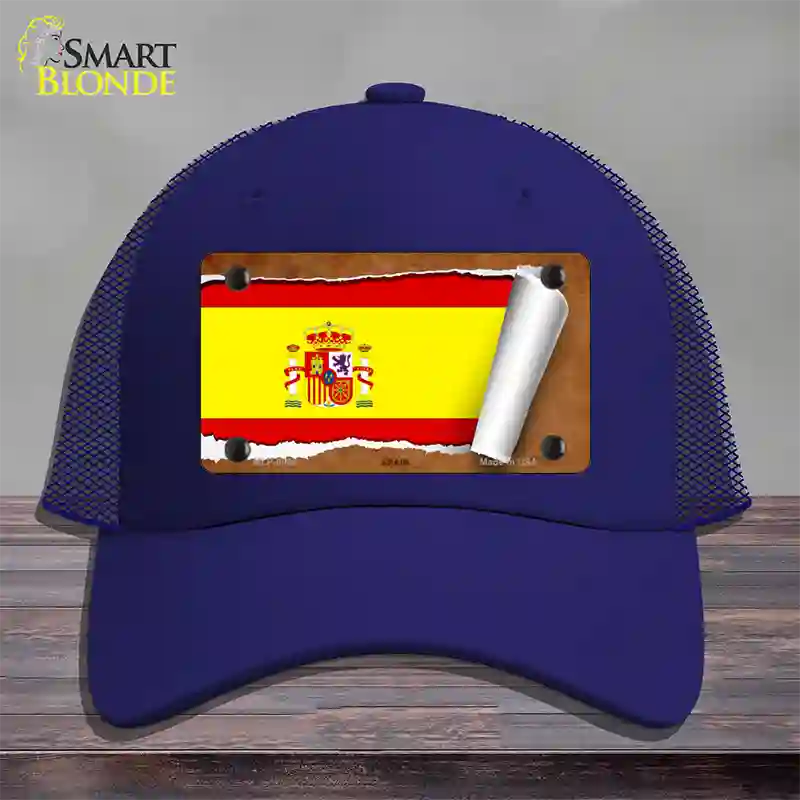 Spain Flag Scroll Novelty License Plate Hat Mesh / Royal Blue