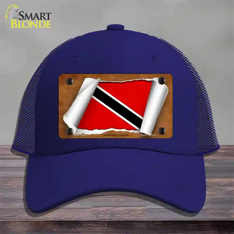 Trinidad & Tobago Flag Scroll Novelty License Plate Hat Mesh / Royal Blue