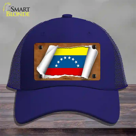 Venezuela Flag Scroll Novelty License Plate Hat Mesh / Royal Blue