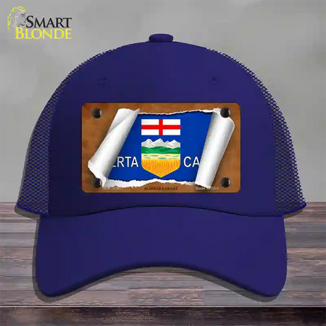 Alberta Canada Flag Scroll Novelty License Plate Hat Mesh / Royal Blue