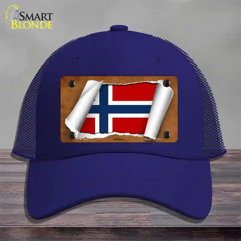 Norway Flag Scroll Novelty License Plate Hat Mesh / Royal Blue