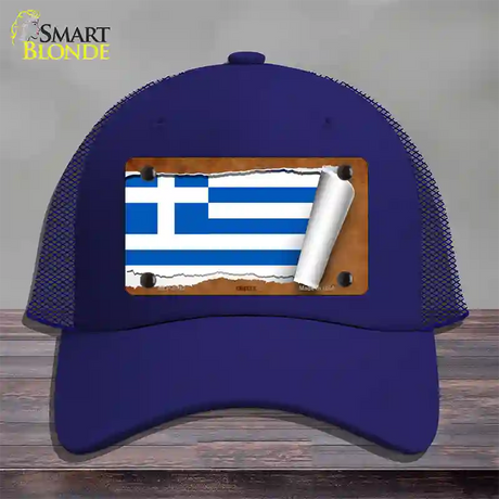 Greece Flag Scroll Novelty License Plate Hat Mesh / Royal Blue