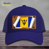 Barbados Flag Scroll Novelty License Plate Hat Mesh / Royal Blue