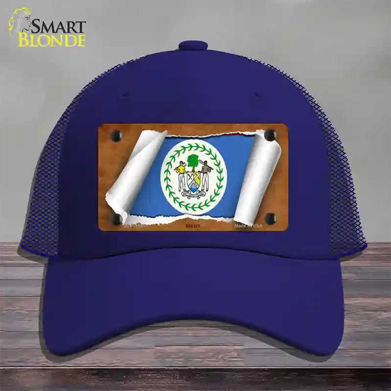 Belize Flag Scroll Novelty License Plate Hat Mesh / Royal Blue