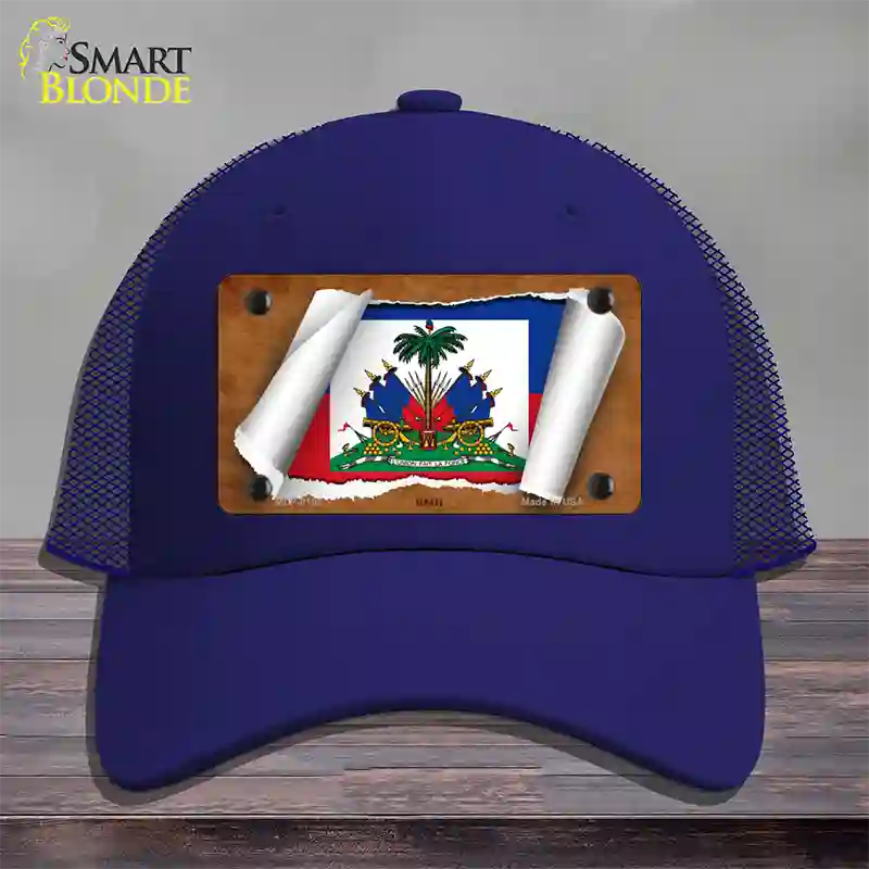 Haiti Flag Scroll Novelty License Plate Hat Mesh / Royal Blue