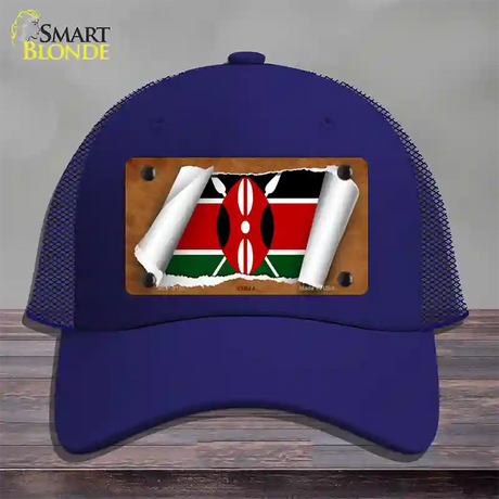 Kenya Flag Scroll Novelty License Plate Hat Mesh / Royal Blue