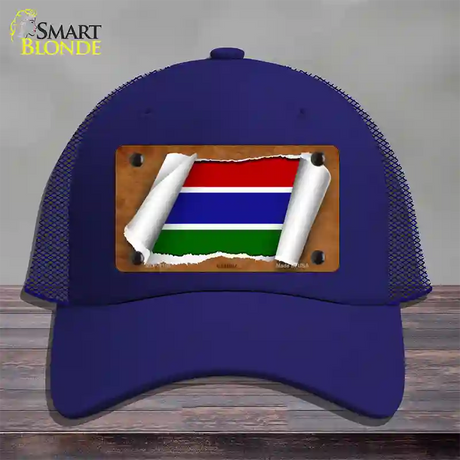 Gambia Flag Scroll Novelty License Plate Hat Mesh / Royal Blue