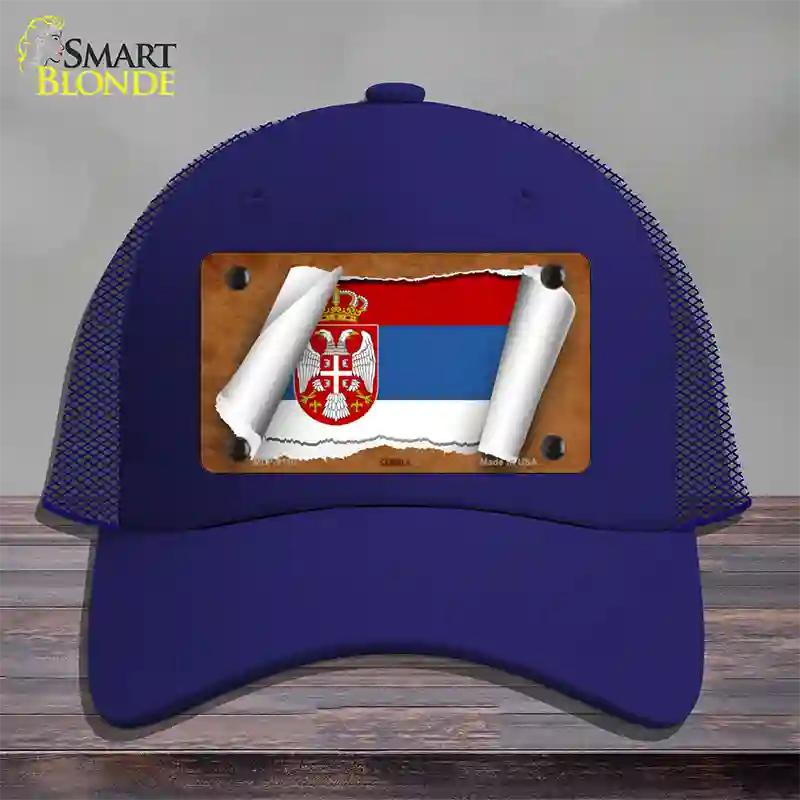 Serbia/Eagle Flag Scroll Novelty License Plate Hat Mesh / Royal Blue