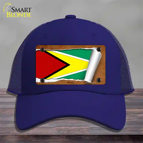 Guyana Flag Scroll Novelty License Plate Hat Mesh / Royal Blue