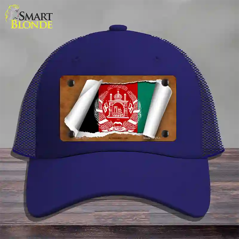 Afghanistan Flag Scroll Novelty License Plate Hat Mesh / Royal Blue