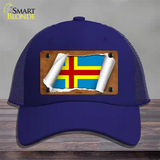 Aland Flag Scroll Novelty License Plate Hat Mesh / Royal Blue