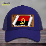 Angola Flag Scroll Novelty License Plate Hat Mesh / Royal Blue