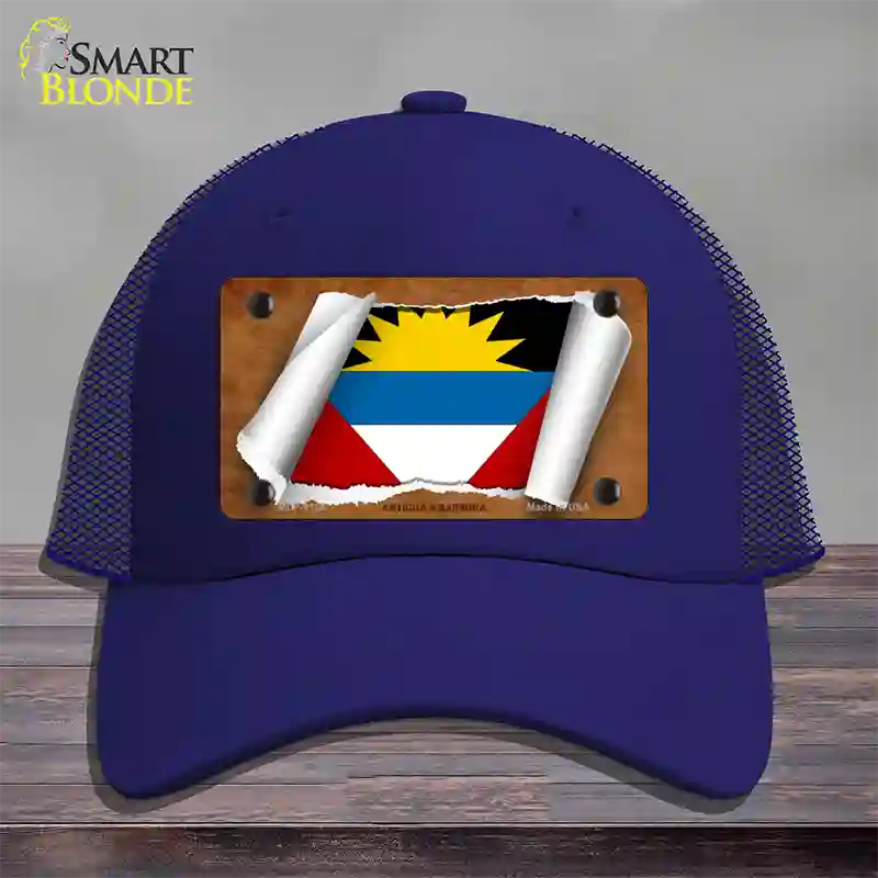 Antigua & Barbuda Flag Scroll Novelty License Plate Hat Mesh / Royal Blue