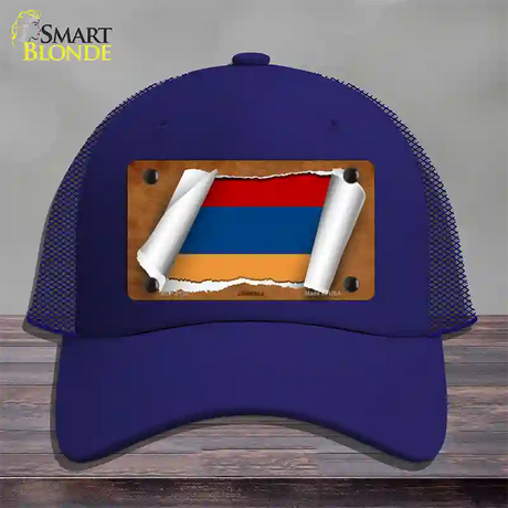 Armenia Flag Scroll Novelty License Plate Hat Mesh / Royal Blue