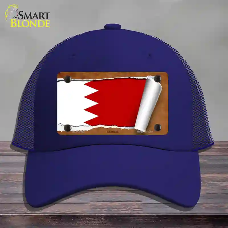 Bahrain Flag Scroll Novelty License Plate Hat Mesh / Royal Blue