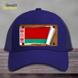 Belarus Flag Scroll Novelty License Plate Hat Mesh / Royal Blue