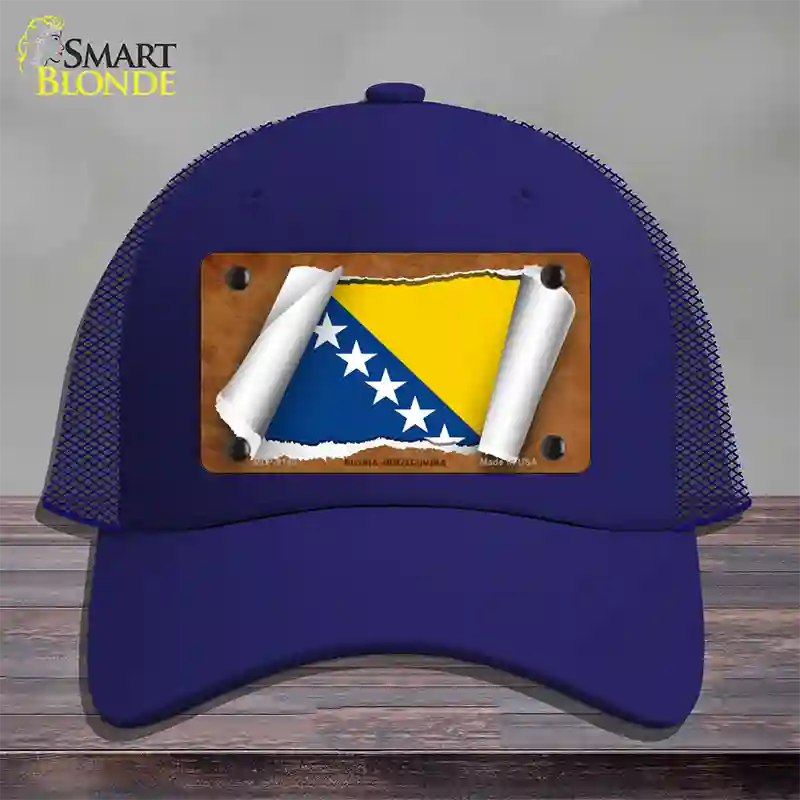 Bosnia-Herzegovina Flag Scroll Novelty License Plate Hat Mesh / Royal Blue