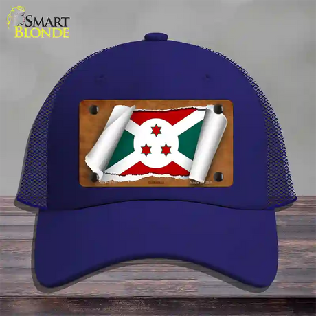 Burundi Flag Scroll Novelty License Plate Hat Mesh / Royal Blue