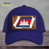 Cambodia Flag Scroll Novelty License Plate Hat Mesh / Royal Blue