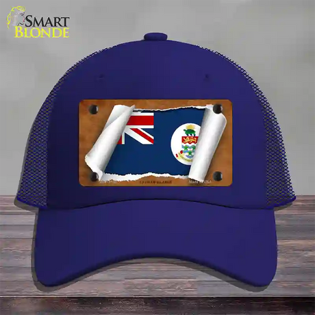 Cayman Islands Flag Scroll Novelty License Plate Hat Mesh / Royal Blue