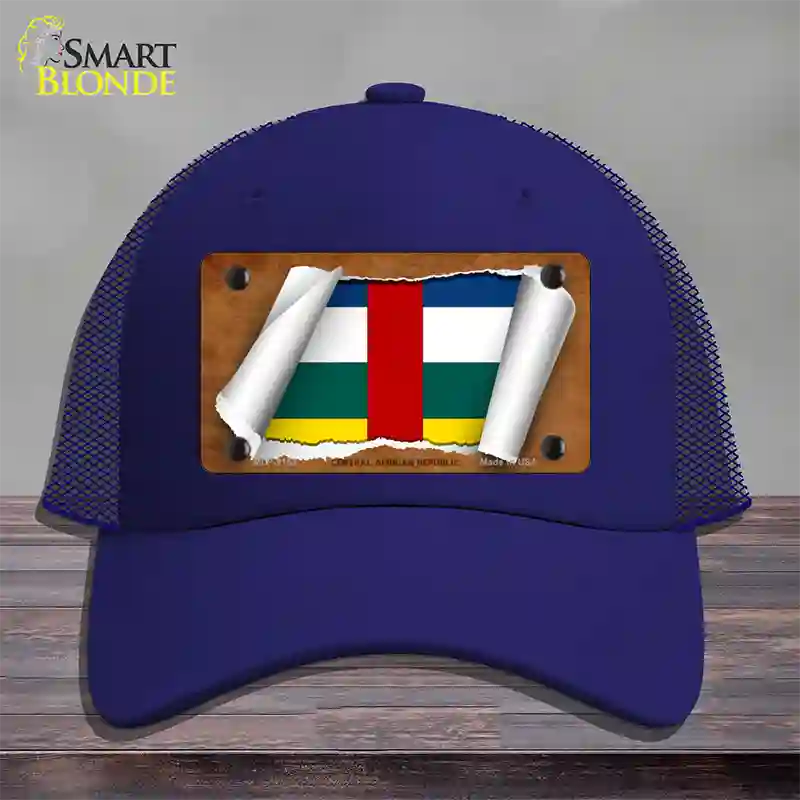 Central African Republic Flag Scroll Novelty License Plate Hat Mesh / Royal Blue