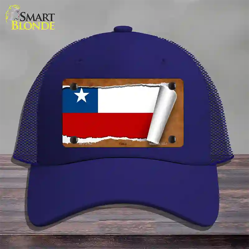 Chile Flag Scroll Novelty License Plate Hat Mesh / Royal Blue