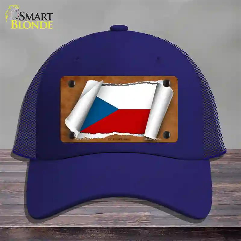 Czech Republic Flag Scroll Novelty License Plate Hat Mesh / Royal Blue