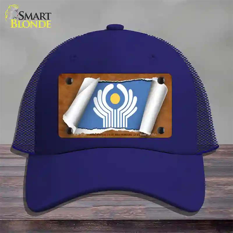 Commonwealth of Independent States Flag Scroll Novelty License Plate Hat Mesh / Royal Blue