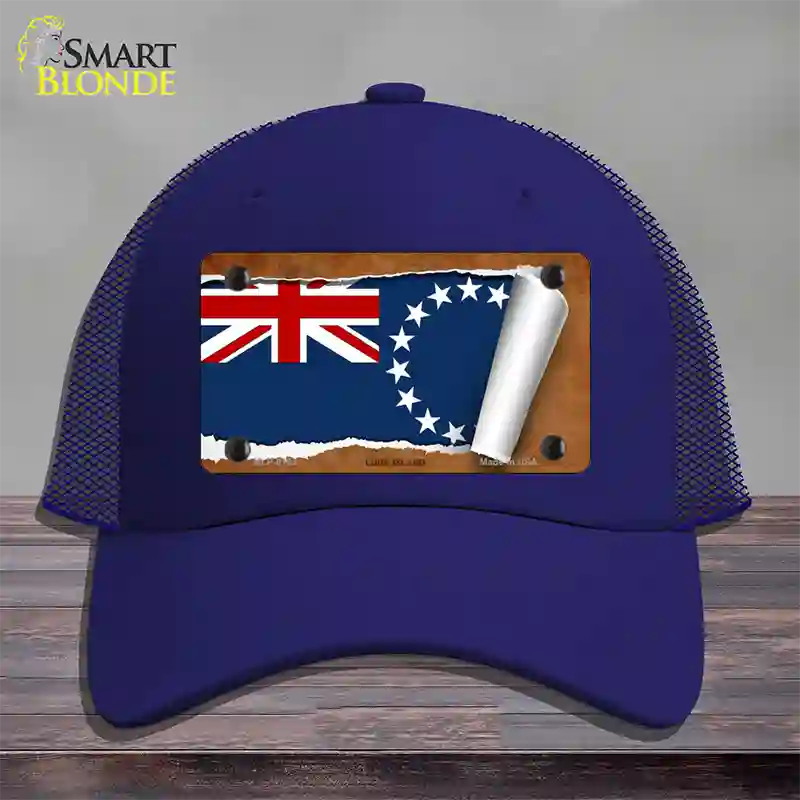 Cook Island Flag Scroll Novelty License Plate Hat Mesh / Royal Blue