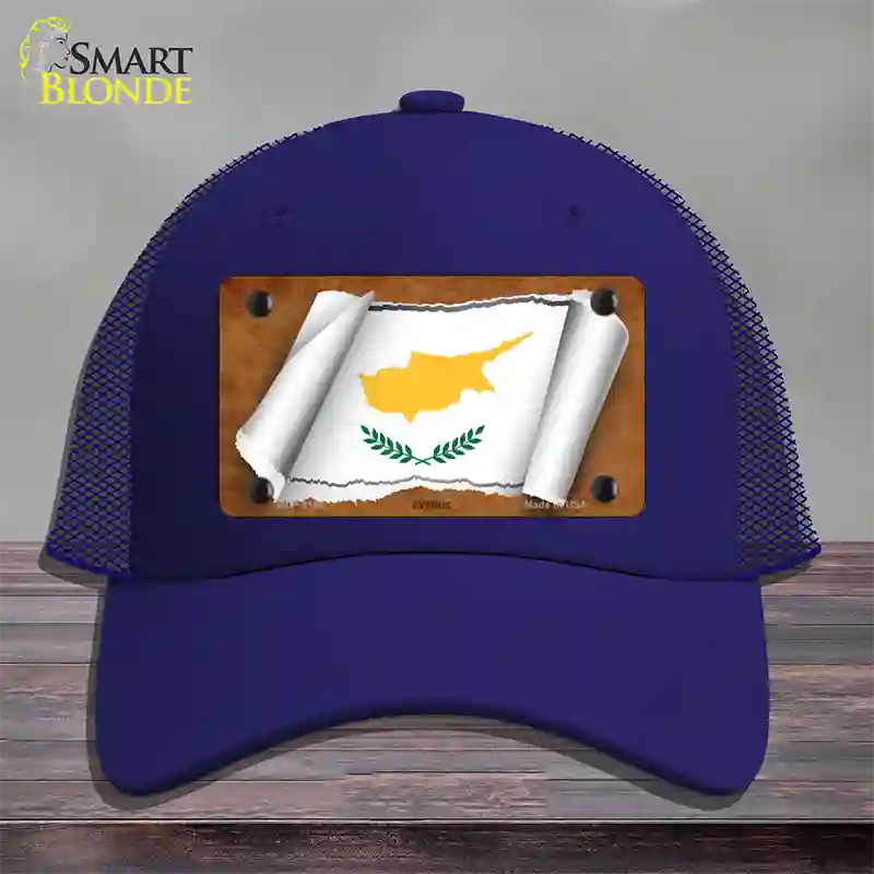 Cyprus Flag Scroll Novelty License Plate Hat Mesh / Royal Blue